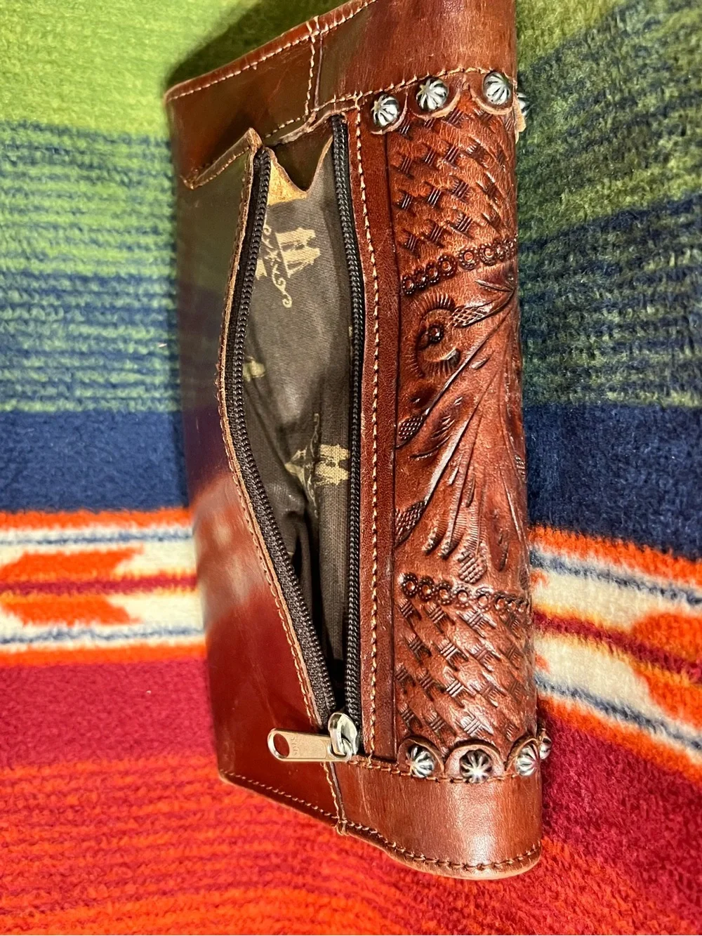 American West Brown Tooled Leather Wallet with Concho Accents
